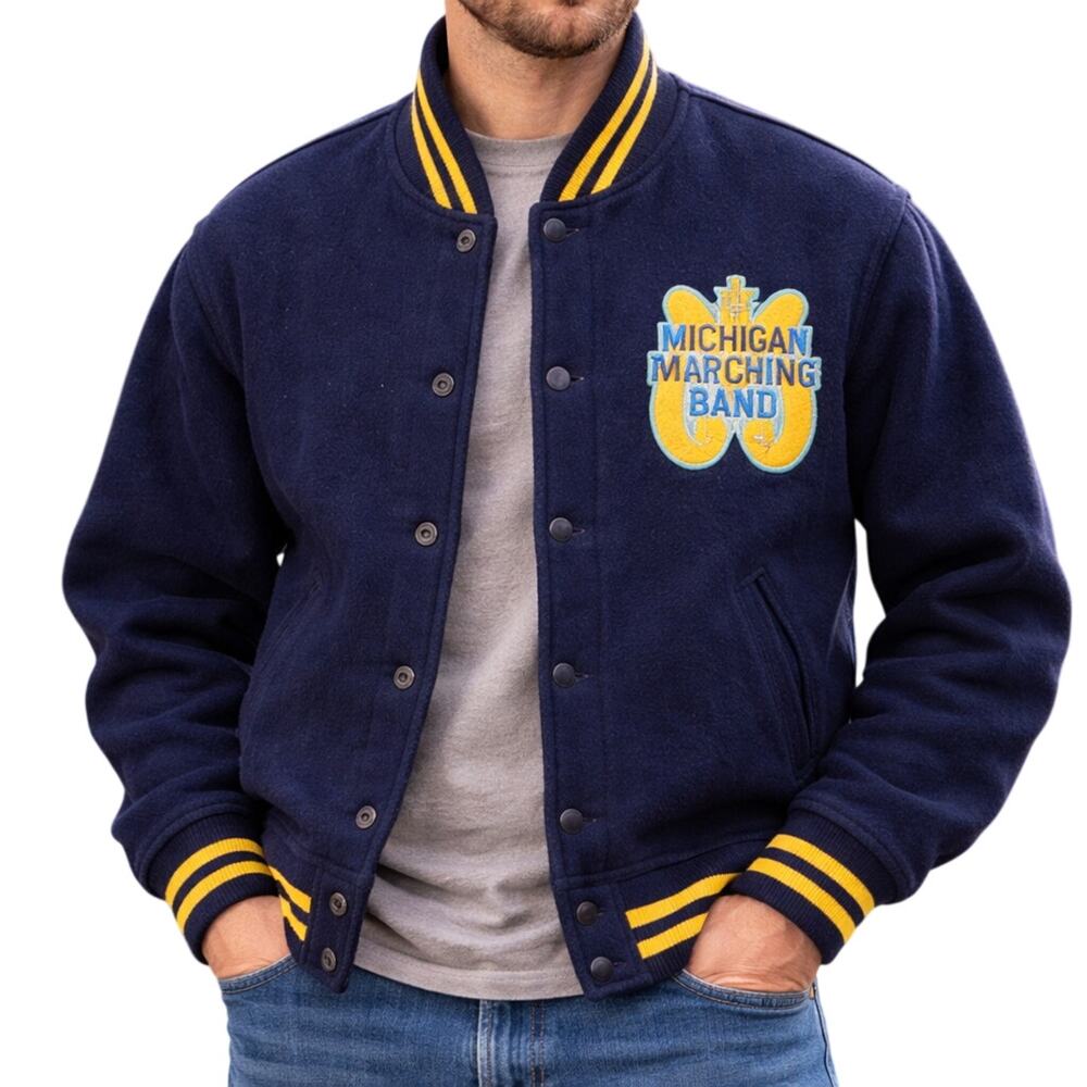 Vintage 60s Men’s M/L Michigan Marching Band Varsity Jacket Navy Wool Union